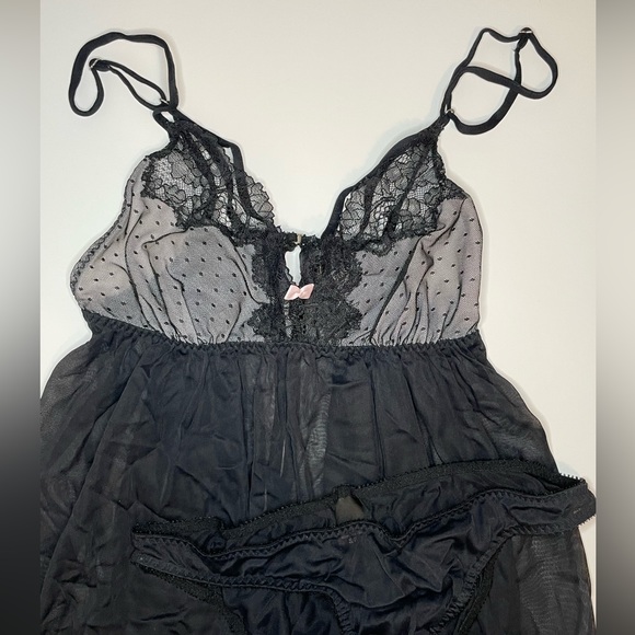 Victoria’s Secret Sheer Black Babydoll Negligee & Panties Set Lace Lingerie - Picture 4 of 8